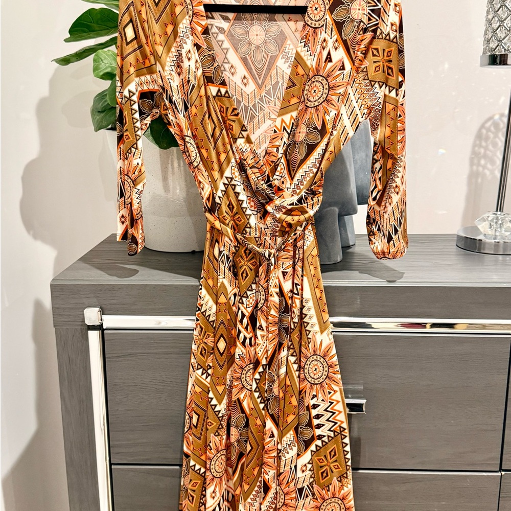 Elegant Long Sleeve Geometric Dress